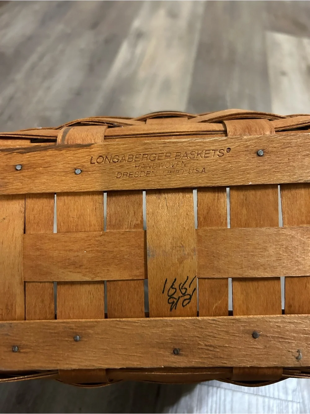 Longaberger Brown and Green Handled Woven Basket 1991
